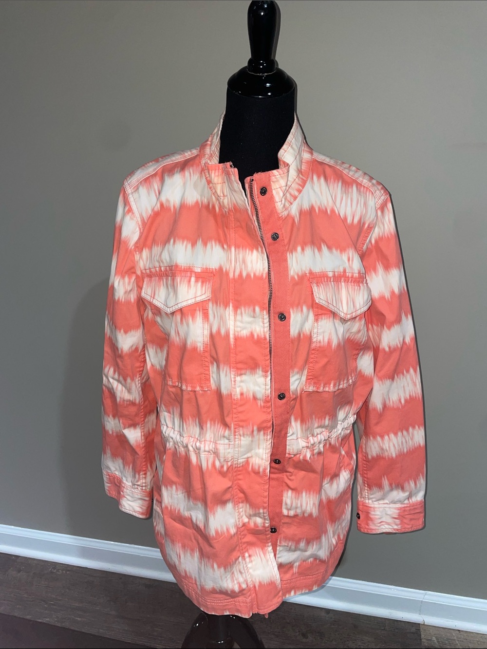 Style & Co. Coral and White Tie-Dye Utility Jacket